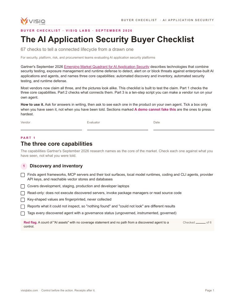 First page of The AI Application Security Buyer Checklist